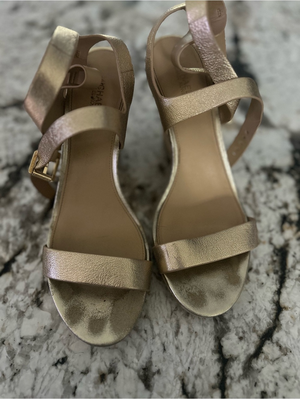 Michael Kors Gold Women's Wedge Sandals with Ankle Strap - Picture 5 of 6
